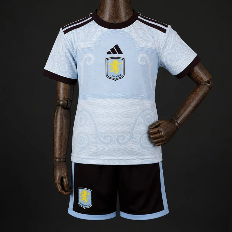 26/27 Kids Aston Villa Light Blue Third Jersey Kit - Kids - Free Personalisation + Patches!
