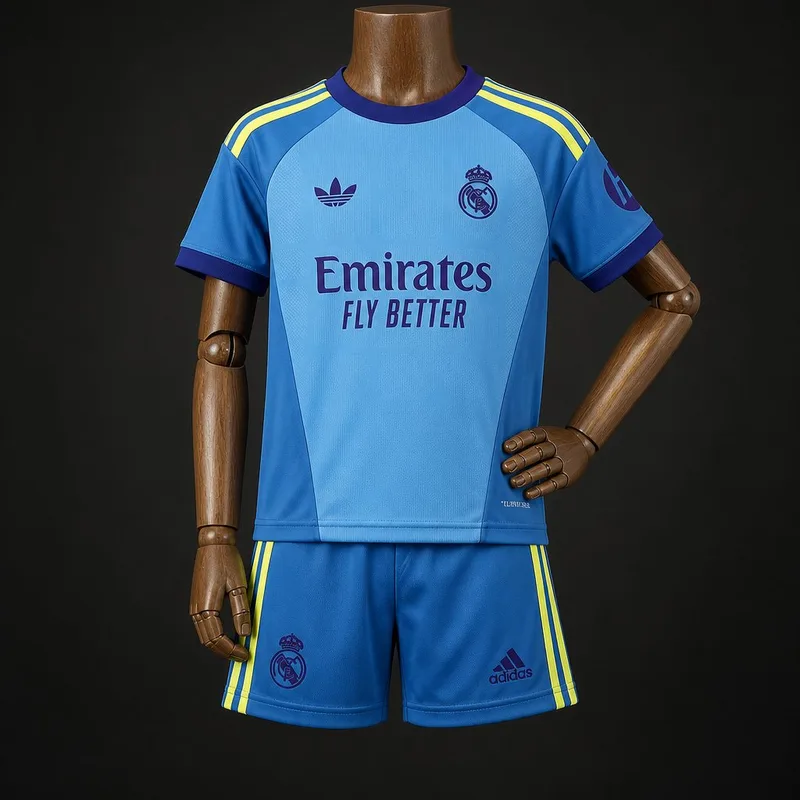 26/27 Kids Real Madrid Goalkeeper Away Blue Jersey Kit - Kids - Free Personalisation + Patches!