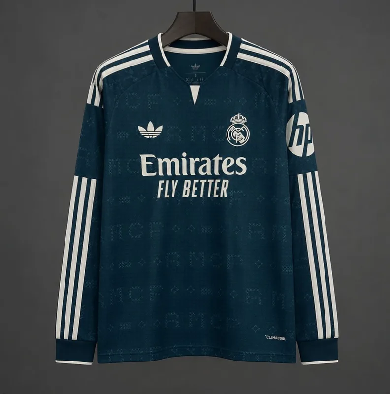 26/27 Real Madrid Third Green Long Sleeve Jersey - Adults - Free Personalisation + Patches!