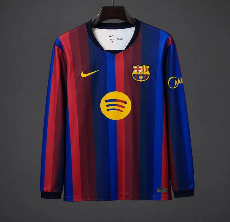 26/27 Barcelona Blue & Red Stripes Long Sleeve Home Jersey - Adults - Free Personalisation + Patches!