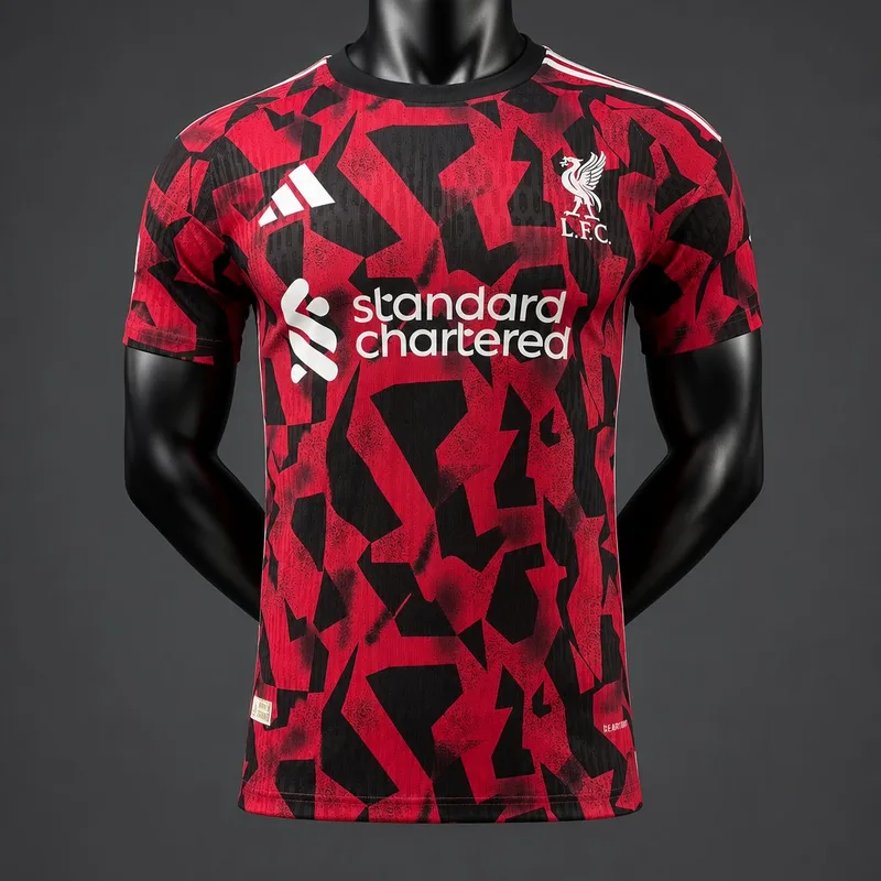 26/27 Liverpool Red & Black Geometric Pattern Pre-Match Training Jersey Skin Fit