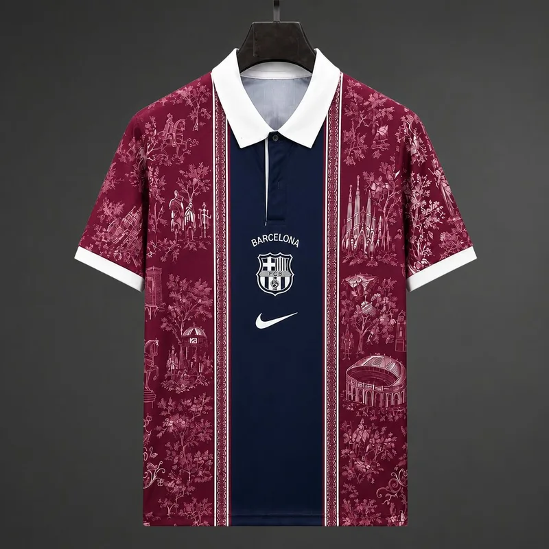 26/27 Barcelona Special Edition Burgundy Polo Collar Jersey - Adults - Free Personalisation + Patches!