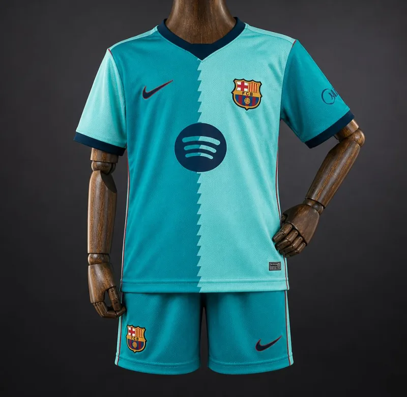 26/27 Kids Barcelona Teal Third Jersey Kit Kit - Kids - Free Personalisation + Patches!