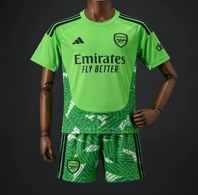 26/27 Kids Arsenal Goalkeeper Neon Green/Dark Green Jersey Kit - Kids - Free Personalisation + Patches!