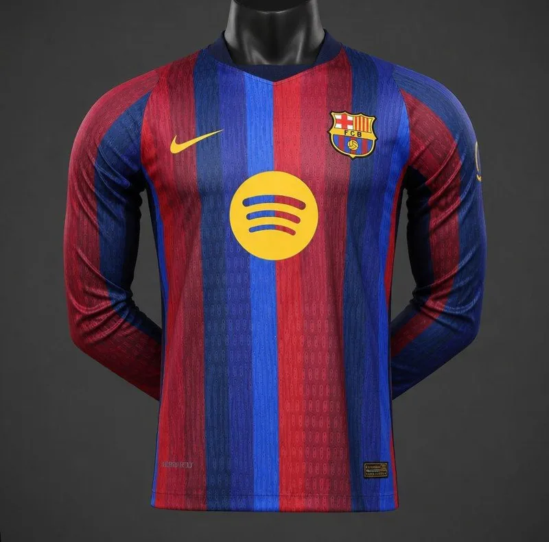26/27 Barcelona Long Sleeve Home Jersey Skin Fit - Adults - Free Personalisation + Patches!