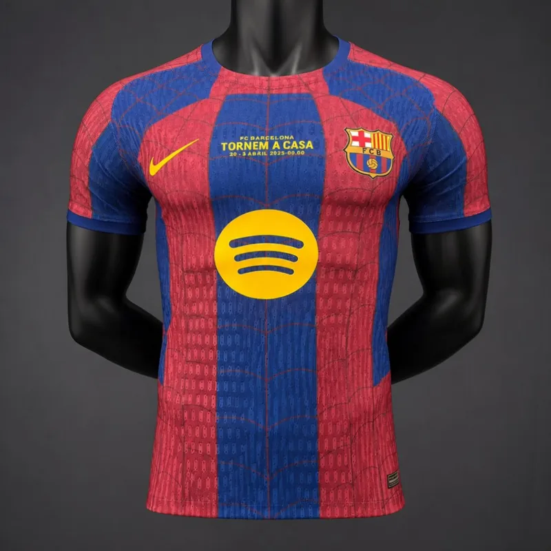26/27 FC Barcelona x Spider Man x Julian Alvarez Jersey Skin Fit - Adults - Free Personalisation + Patches!