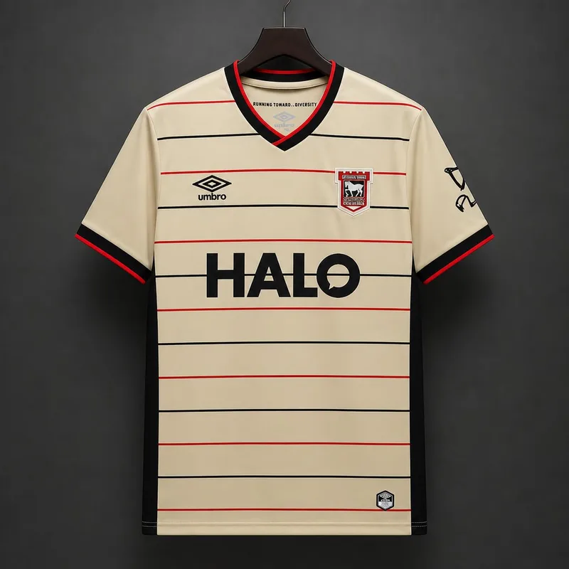 26/27 Ipswich Town Cream with Black & Red Stripes Away Jersey