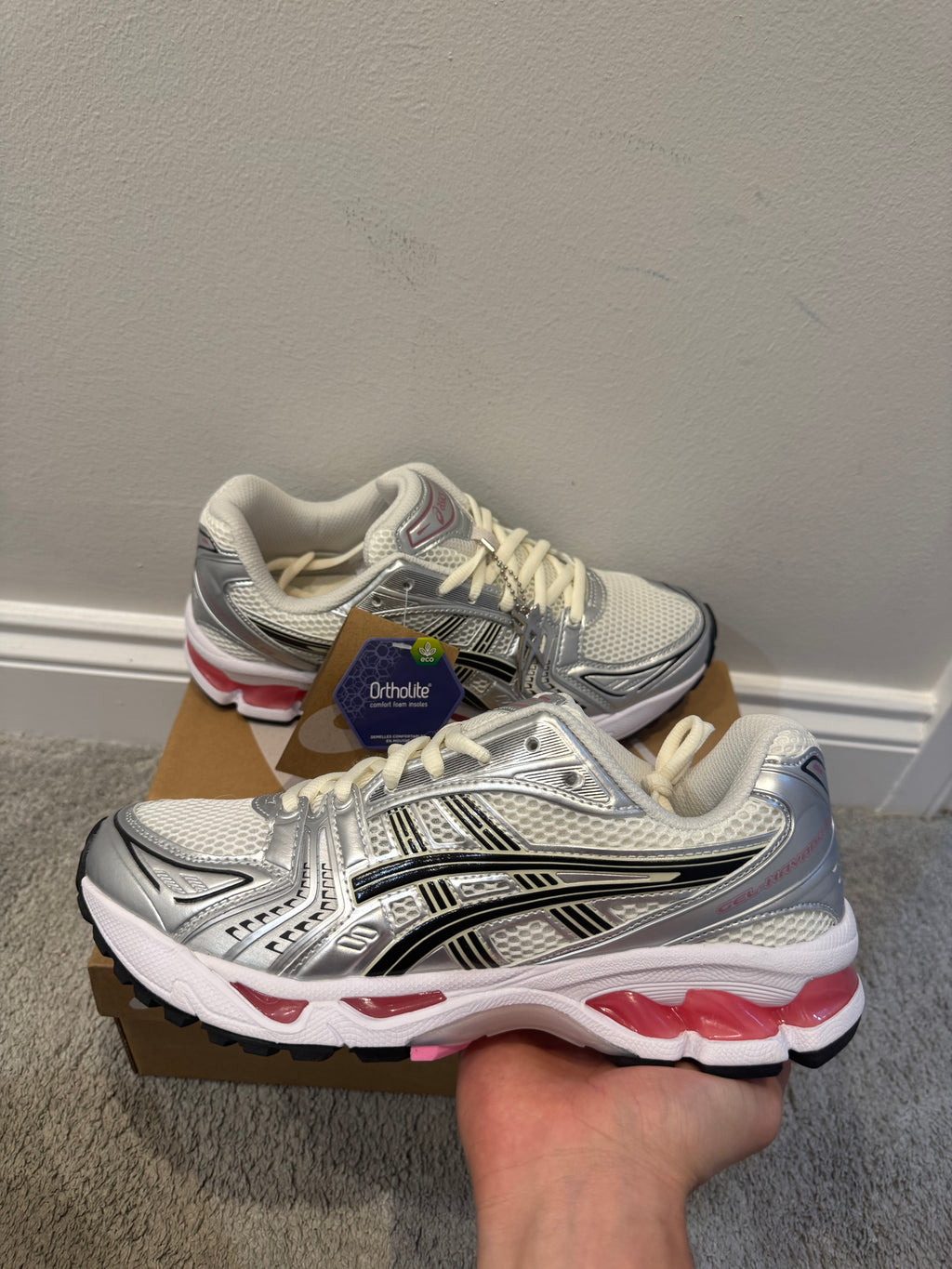 ASICS Gel Kayano 14 Silver White Pink Trainers Unisex