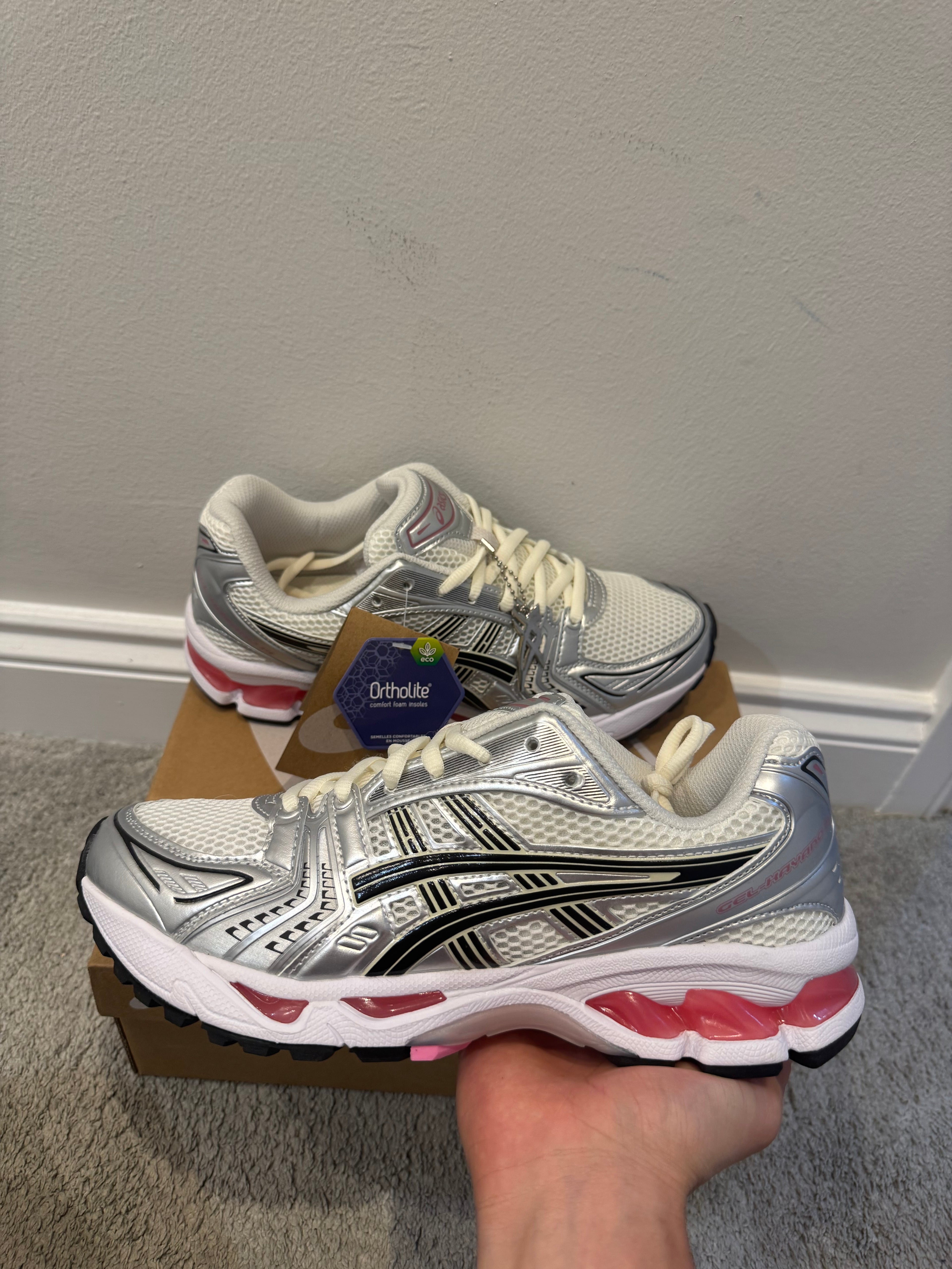 ASICS Gel Kayano 14 Silver White Pink Trainers Unisex